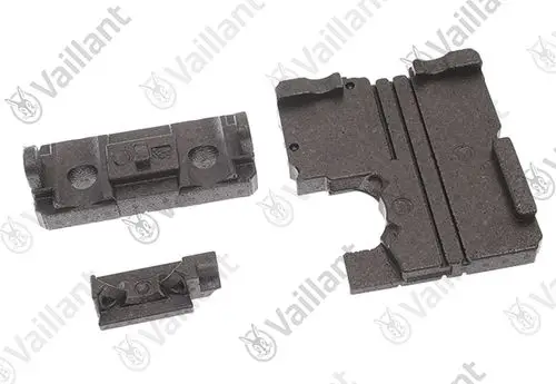 Isolierungsteile von Vaillant, bestehend aus mehreren schwarzen Elementen, die zur Rohrgruppe gehören. Enthält verschiedene Formate zur thermischen Isolation.